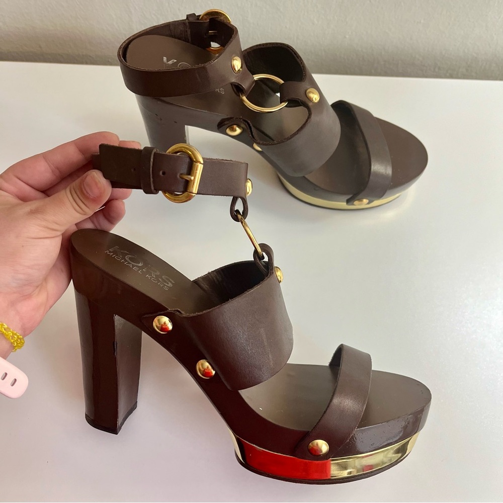Michael Kors Brown Leather Platform Heel Sandals